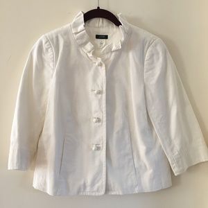 J Crew White Button Down Ruffle Blazer, Size 2